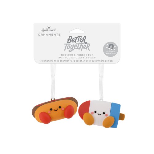 Hallmark Better Together Hot Dog and Freeze Pop Magnetic Christmas Ornaments, Shatterproof, Set of 2, Food Gifts