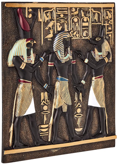 Design Toscano Rameses I Between Horus and Anubis Wall Frieze in Faux Ebony and Gold, 11 Inch
