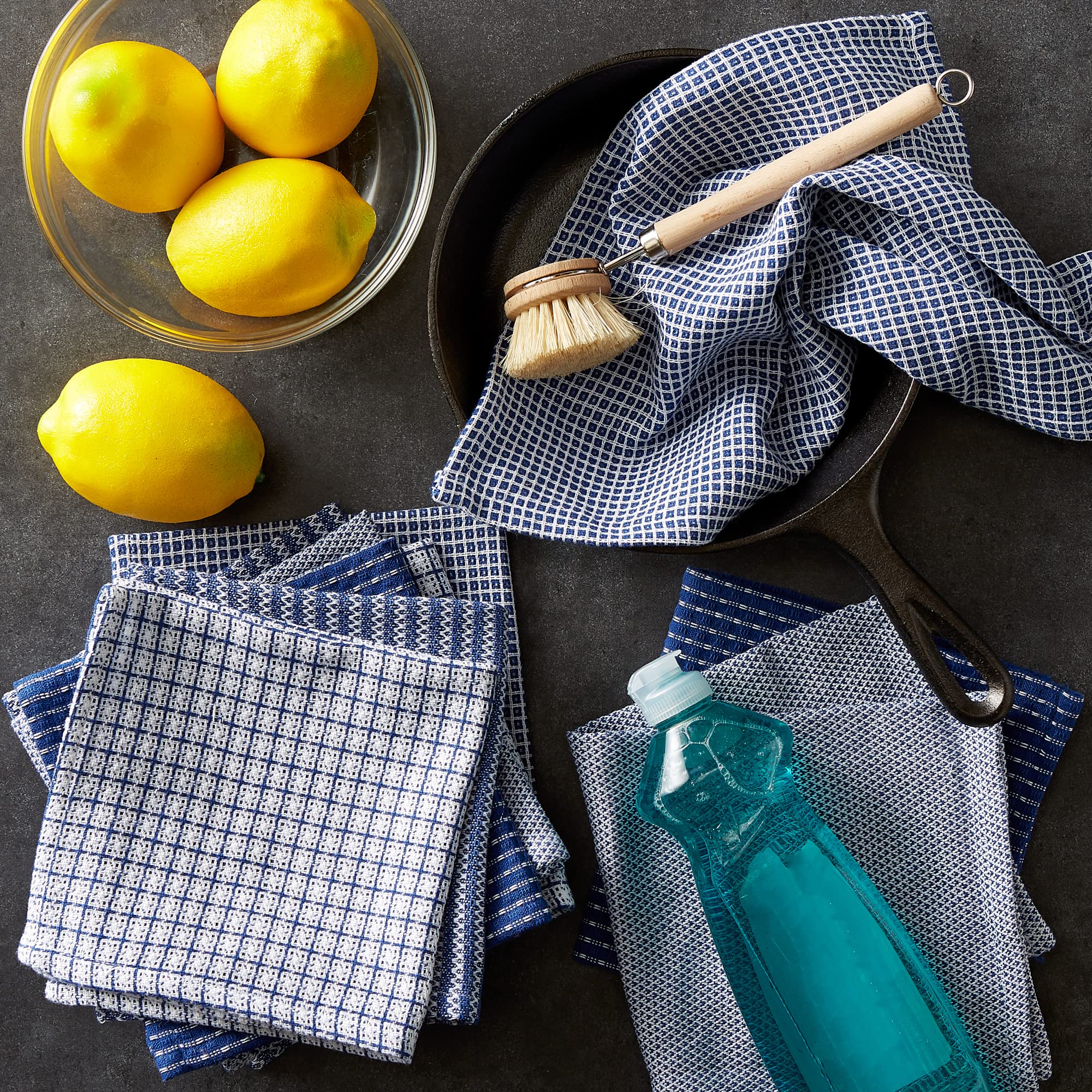 DII Ultra Absorbent, Everyday Cotton Kitchen Towels, Dishcloth Set, Assorted Blue, 5 Piece