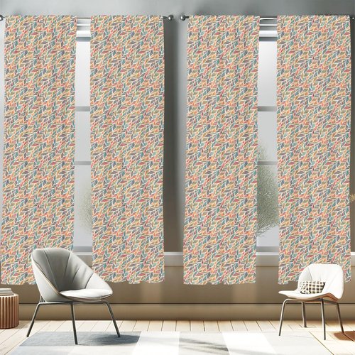 Ambesonne Boho Window Curtains Pack of 2, Abstract Feather Wave Pattern with Retro Look and Colorful Short Lines Curves, Lightweight Set with Rod Pocket, 4 Panels of - 28" x 63", Pastel Ivory