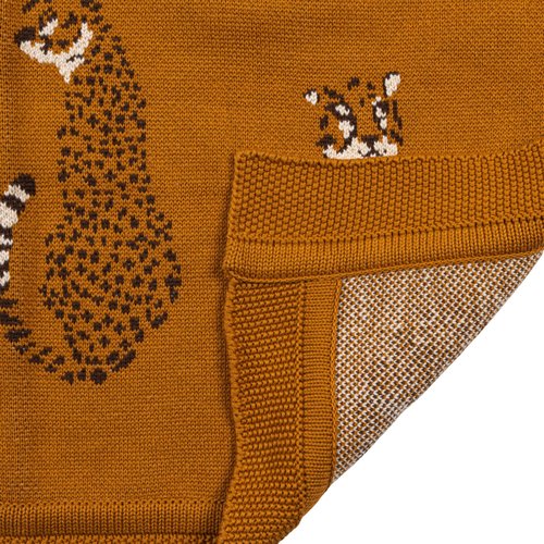 Creative Co-Op Soft Cotton Knit Baby Blanket with Decorative Cheetahs, Mustard Color