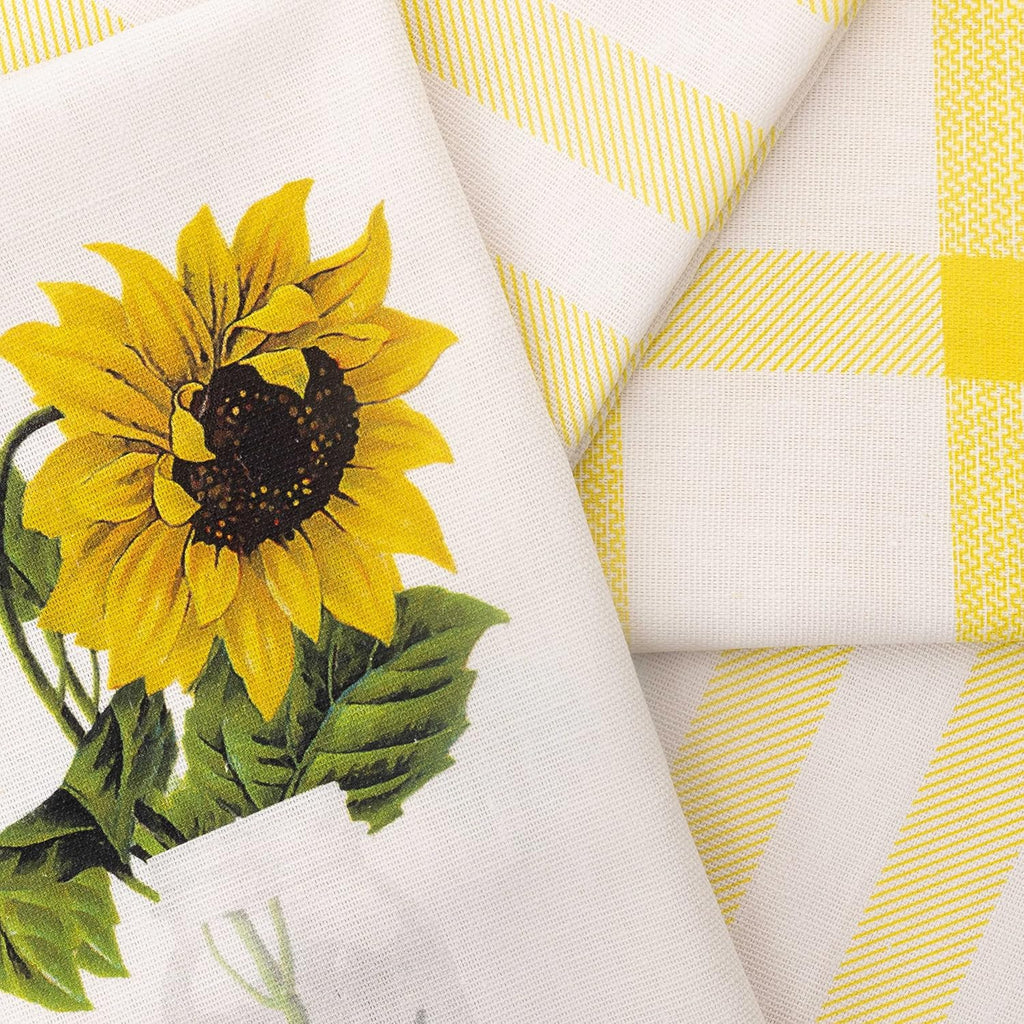 PERLLI Kitchen Dish Towels - 100% Cotton Absorbent Set of 4 | Yellow Lemon Print, 22.5 x 16 Inches
