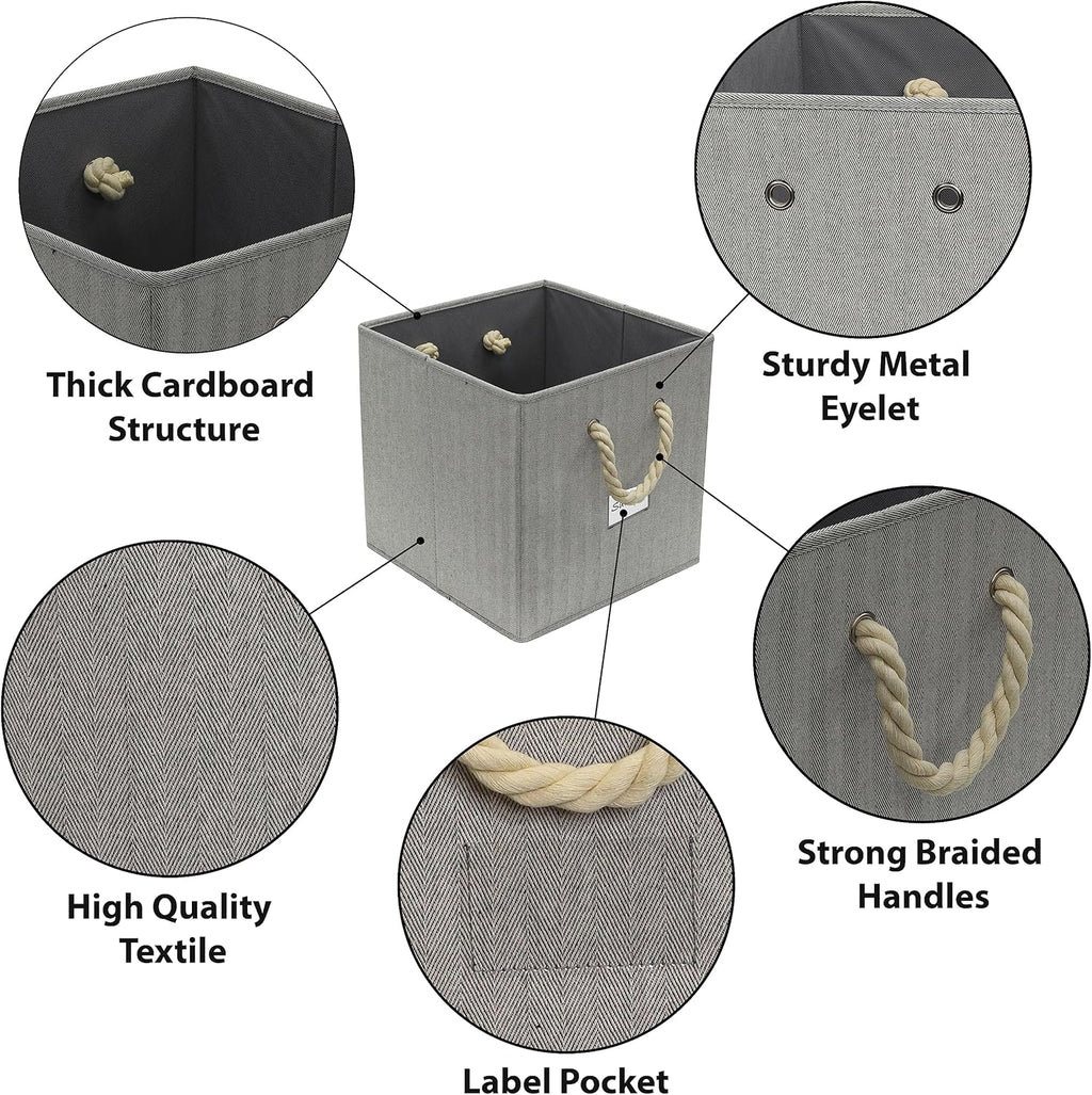 Simple Houseware 13-Inch Cube Storage Bins - Stylish Gray Bins with Braided Handles | 3 Pack