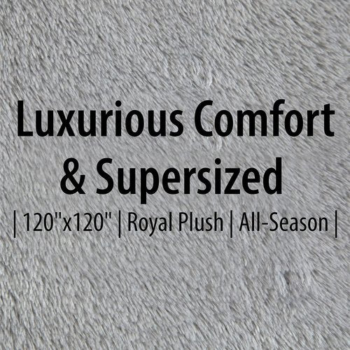 Dearfoams Oversized Super Soft Royal Plush Velvet Family Blanket for All Seasons- 10' x 10' (120"x120") - XL Blanket - Grey