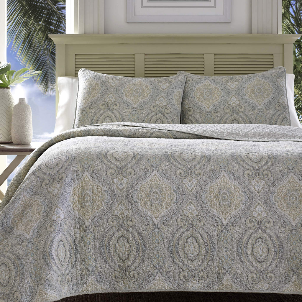 Tommy Bahama - King Quilt Set, Reversible Cotton Bedding with Matching Shams, Coastal Bedspread, Super Soft Bedding Set (Turtle Cove Grey, King)