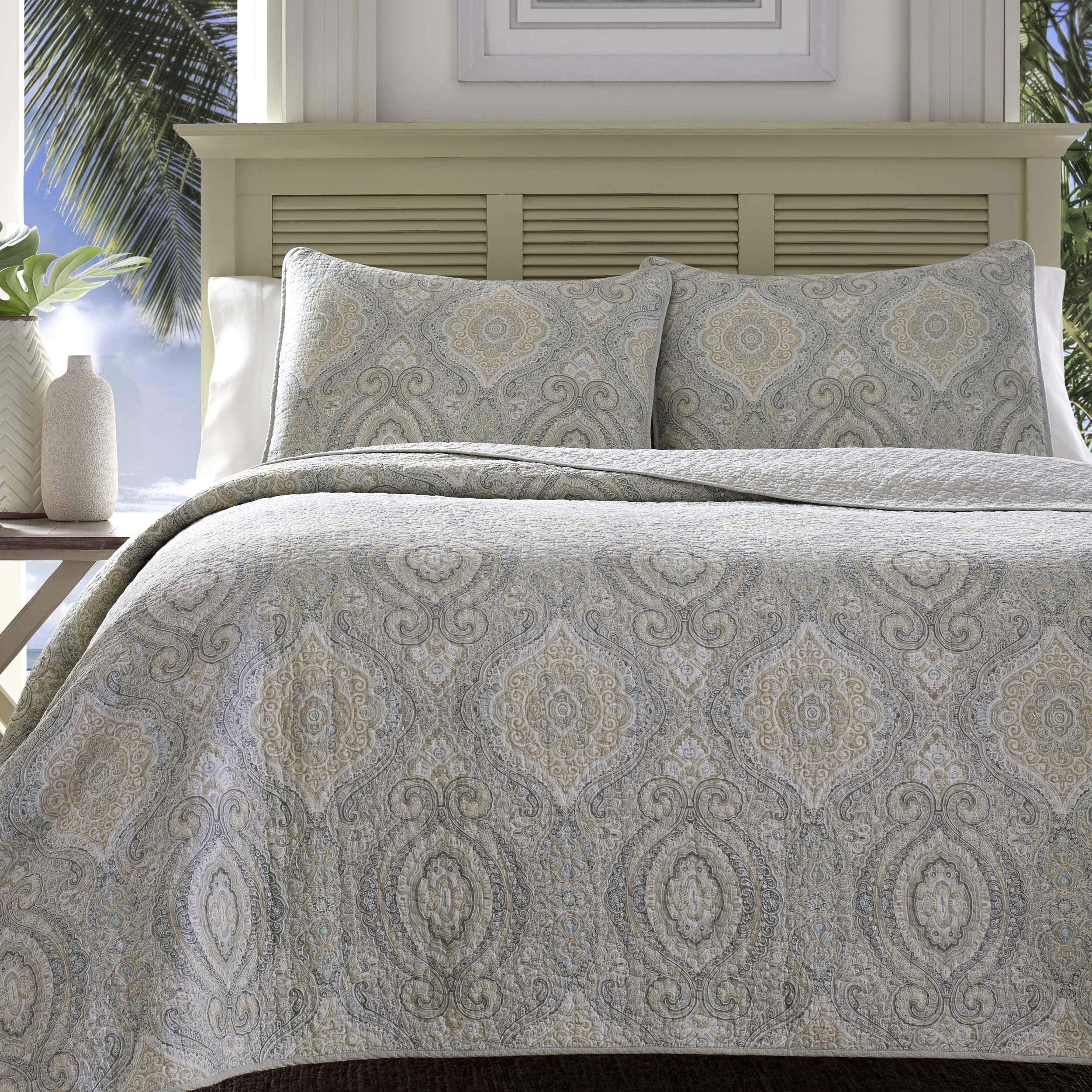 Tommy Bahama - King Quilt Set, Reversible Cotton Bedding with Matching Shams, Coastal Bedspread, Super Soft Bedding Set (Turtle Cove Grey, King)