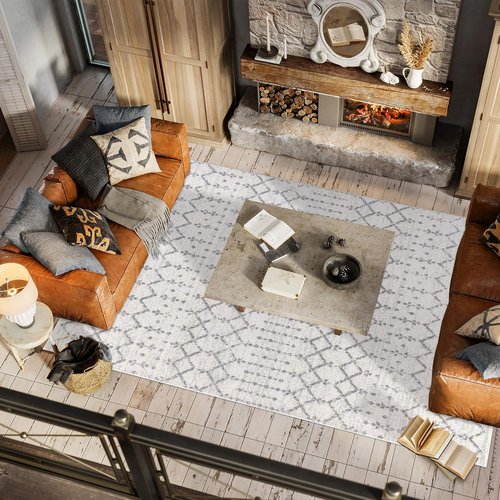 JONATHAN Y Boho Vintage Diamond Area Rug - Cream/Gray 8x10 ft | Easy-Clean, Pet-Friendly Design for Living Room, Bedroom, Office