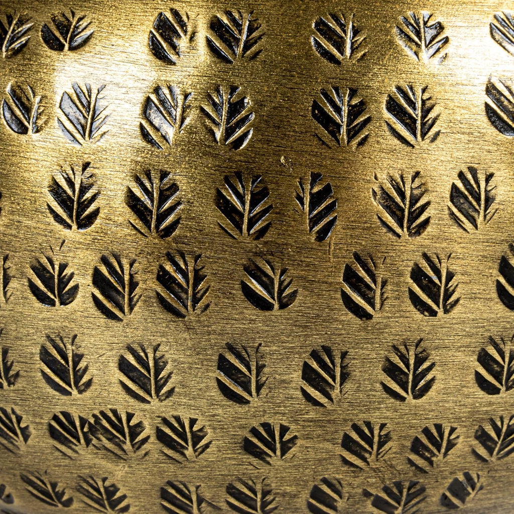 Round Hammered Metal Container - Elegant Bird Finial Design in Brass Finish