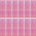 Skiennix Pink Backdrop - 12 Pack Metallic Glitter Tinsel Fringe Curtains | 3.28 FT x 7.05 FT Party Decor