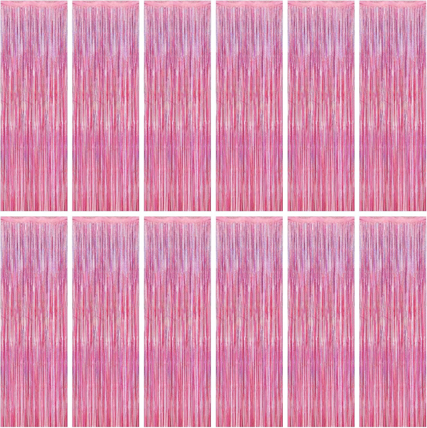 Skiennix Pink Backdrop - 12 Pack Metallic Glitter Tinsel Fringe Curtains | 3.28 FT x 7.05 FT Party Decor