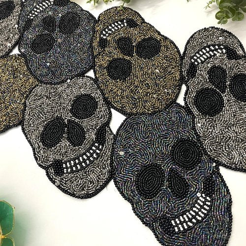 Enliven Handmade Bead Table Runner, Halloween Skull, Fall Runner