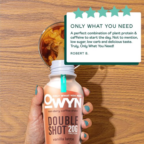 OWYN Only What You Need Double Shot Mocha Latte, Vanilla Latte and Caramel Macchiato Flavored Protein Shake, 20g Protein, 0g Sugar, 3g Fiber, 180mg Caffeine, Dairy Free, Plant Based Protein, 12 CT