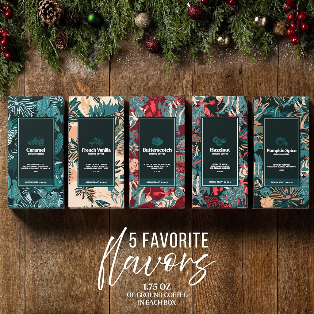 Regine Switzerland Coffee Gift Set - 5 Gourmet Ground Coffee Flavors with Mug - Perfect Unique Christmas Gift