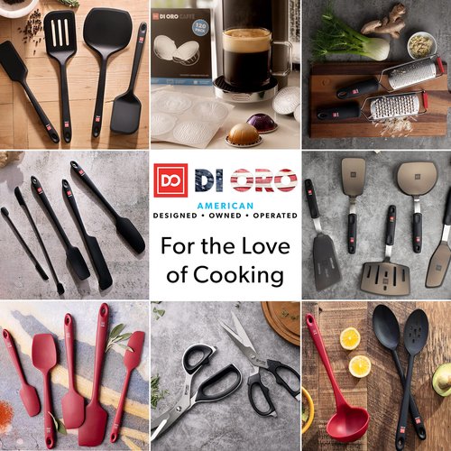 DI ORO Chef's Choice 7-Piece Turner Silicone Spatula & Spoon Set - 600°F Heat-Resistant Kitchen Utensils - Dishwasher Safe, Food Grade, and BPA Free - 5 Turner Spatulas and 2 Silicone Spoons (Black)