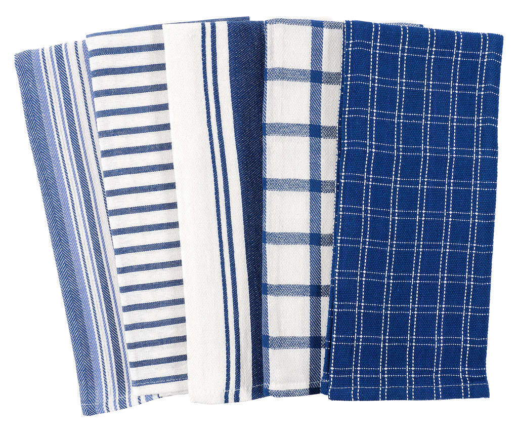 KAF Home Assorted Flat Kitchen Towels - Set of 10, 18 x 28 Inch (Navy)