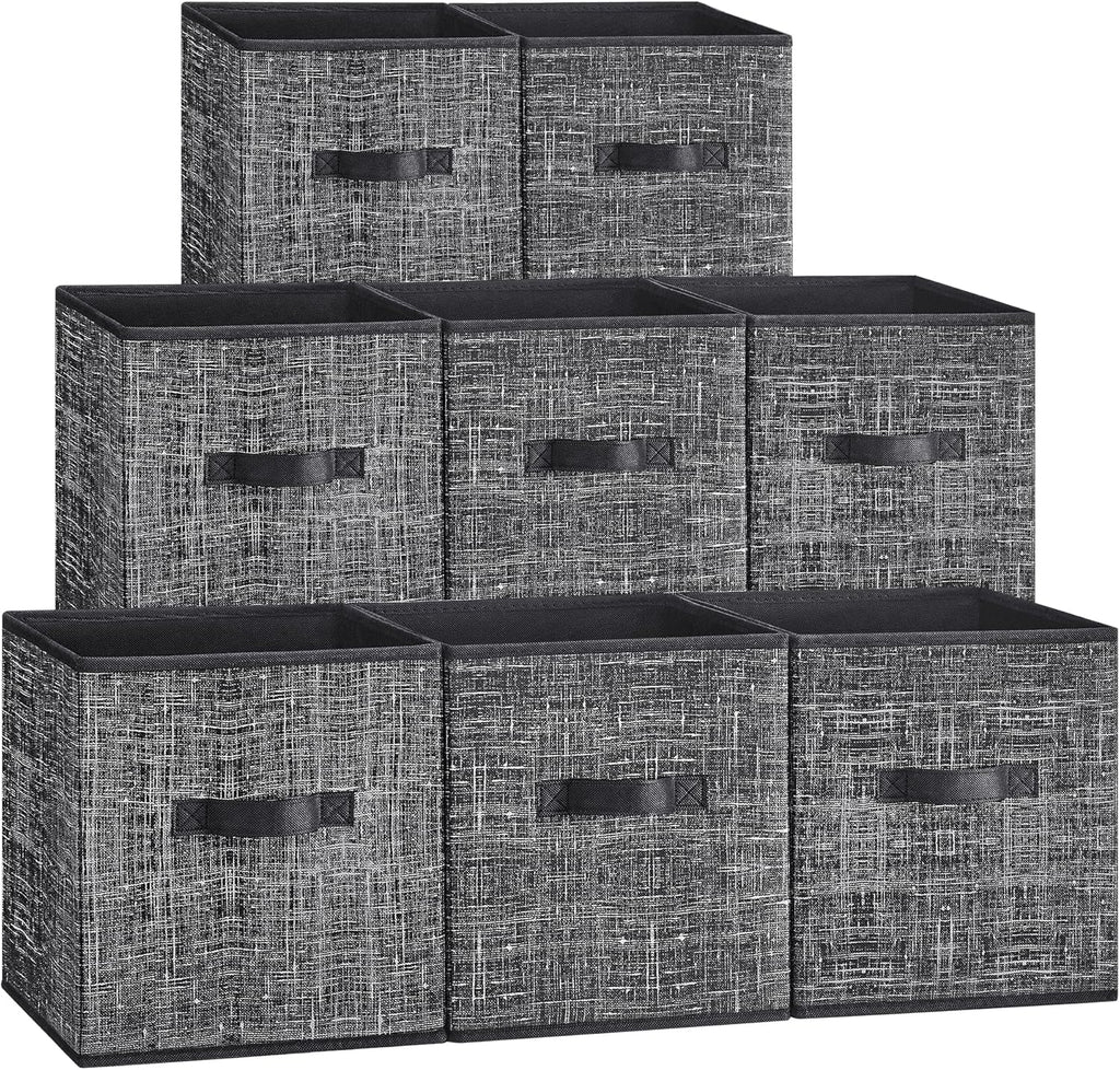 SONGMICS Storage Cubes - Set of 8 Non-Woven Fabric Bins with Double Handles | Foldable Closet Organizers, Ink Black, 10.2 x 10.2 x 11 Inches