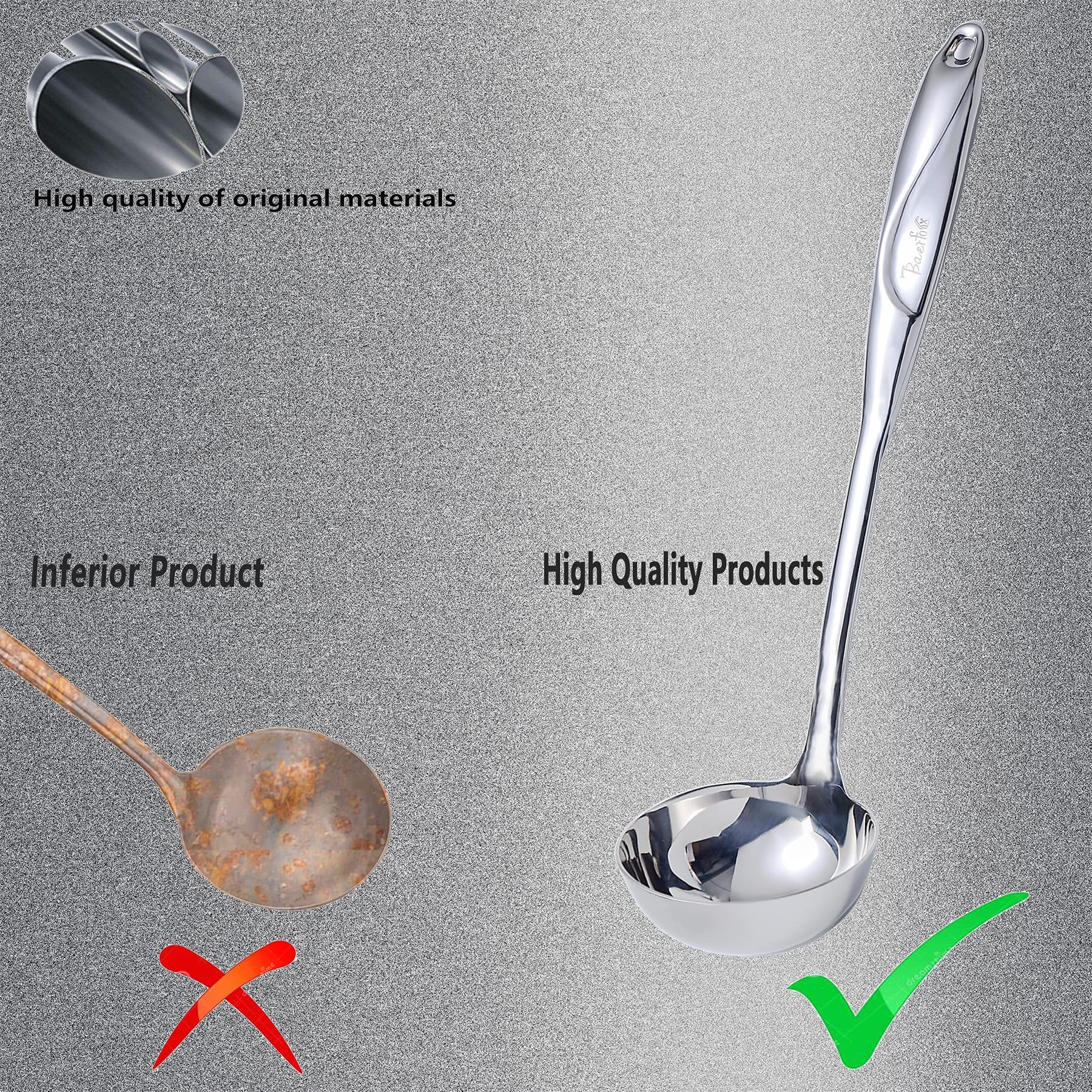 BAERFO High Grade Soup Ladle, Cooking Ladle for Soup, Heat-proof Design of Hollow Handle, Gift for Family（4ouce/13.5 Inch)
