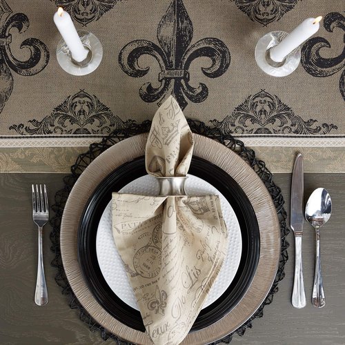 DII French Style Tabletop Kitchen Collection, Table Runner, 14x72, Fleur de Lis Stripe