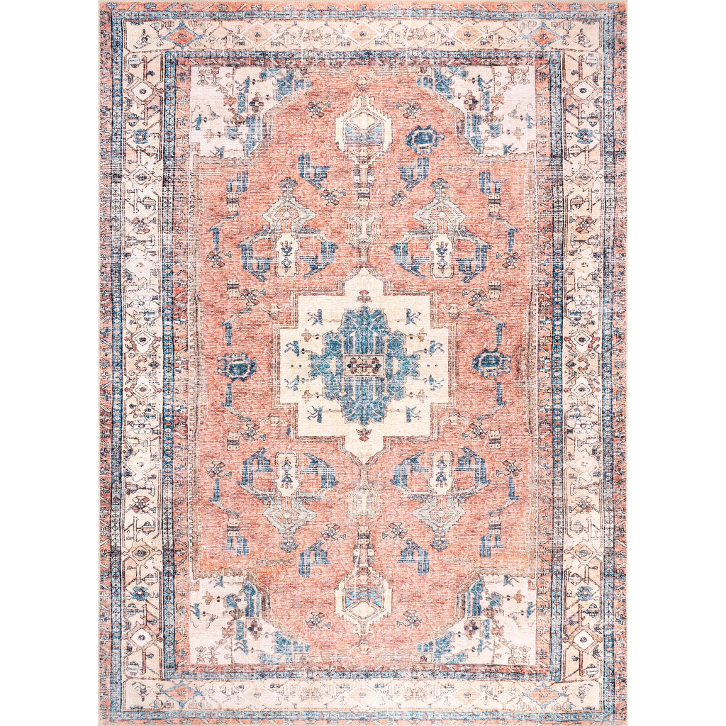 nuLOOM Eleanor Machine Washable Distressed Medallion Area Rug, 4' x 6', Multi Color, Rectangular, 0.15" Thick