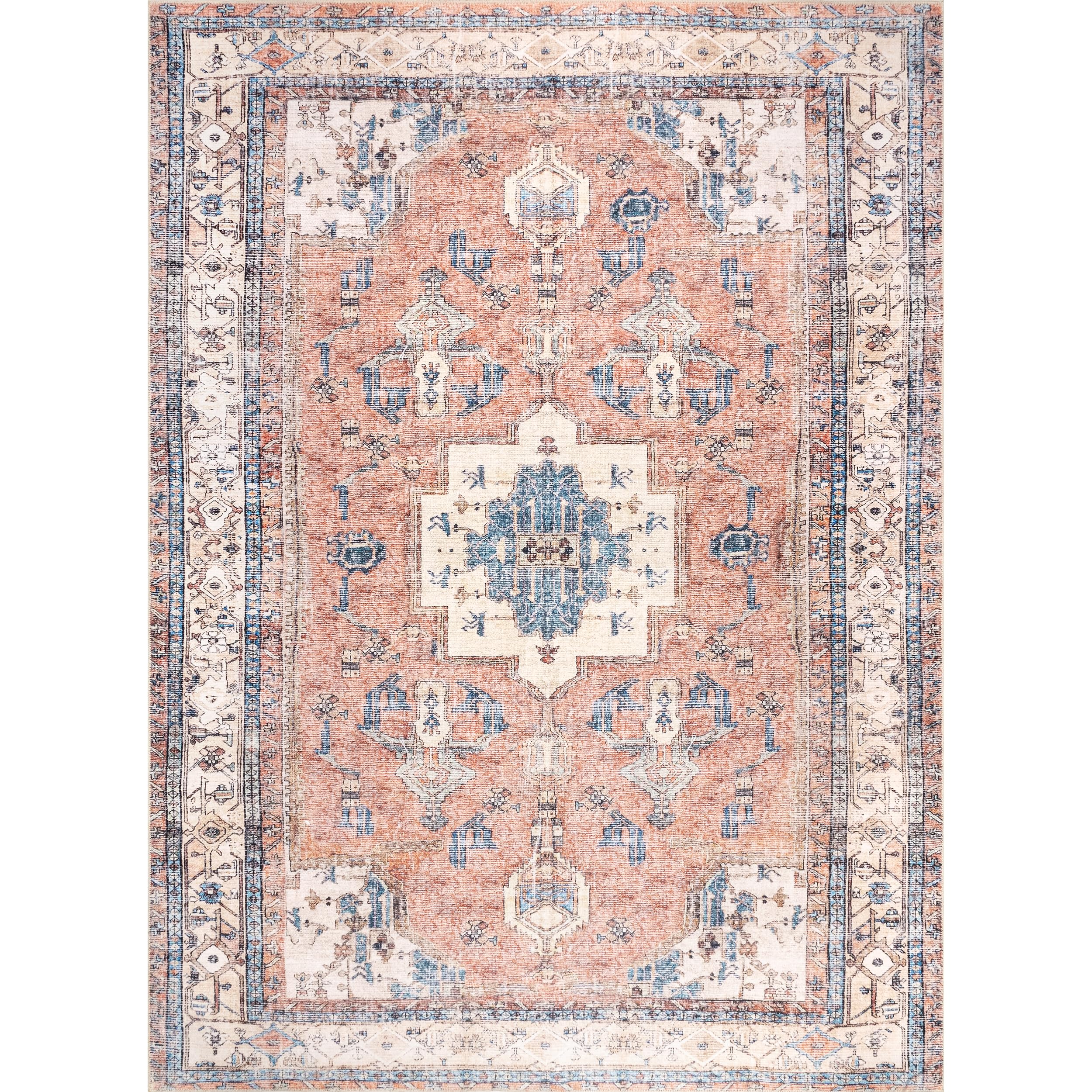 nuLOOM Eleanor Machine Washable Distressed Medallion Area Rug, 4' x 6', Multi Color, Rectangular, 0.15" Thick