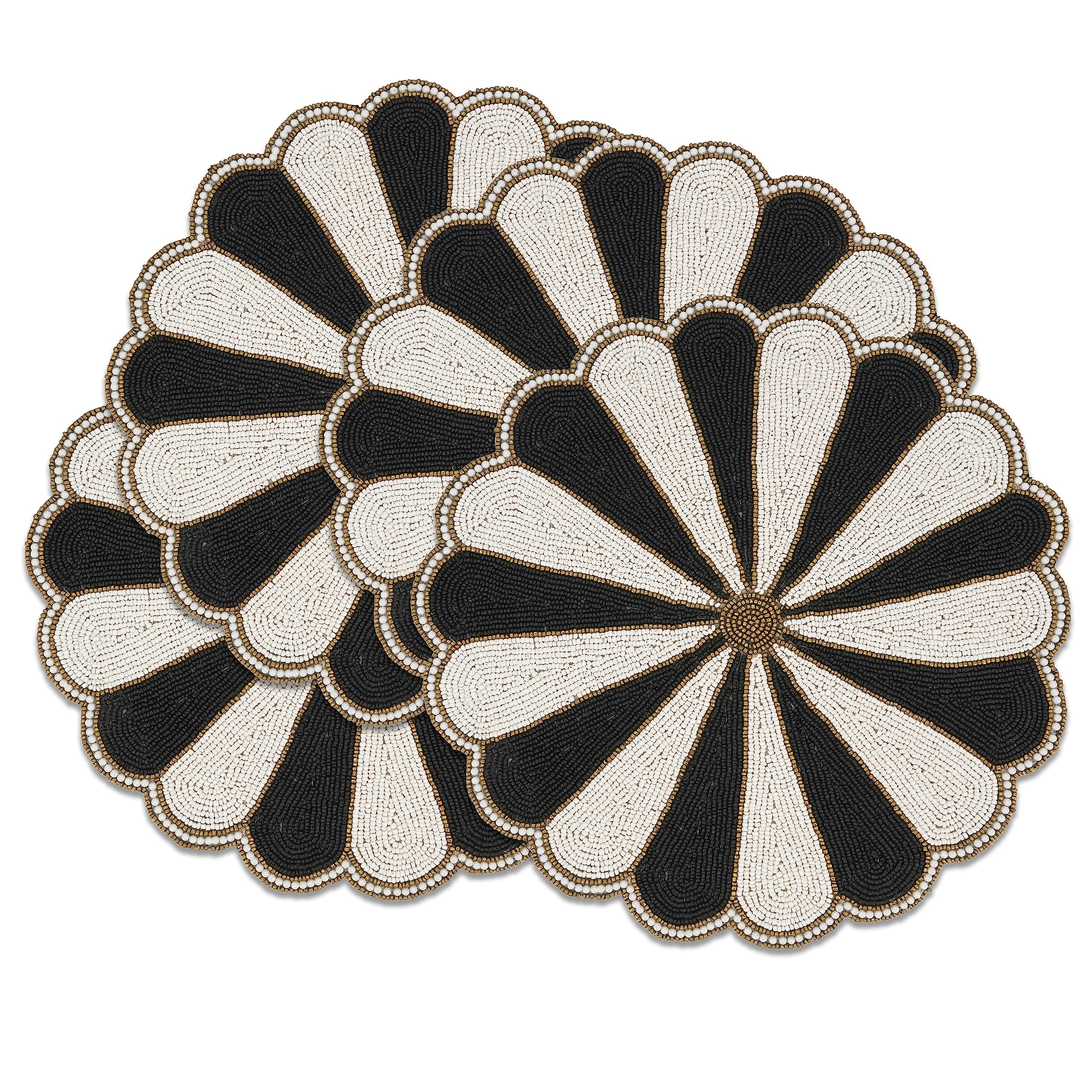 Saro Lifestyle Beaded Pinwheel Bliss Placemat (Set of 4), Black/White, 14"