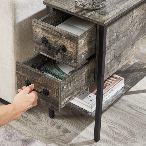 VECELO End Tables,Narrow Nightstands with Charging Station & USB Ports &Drawers,Night Stand for Living Room, Bedroom,Misty Gray