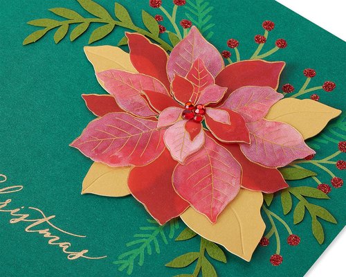 Papyrus Elegant Christmas Card with Red Poinsettia, Perfect for Anyone (Wonderful Holiday)