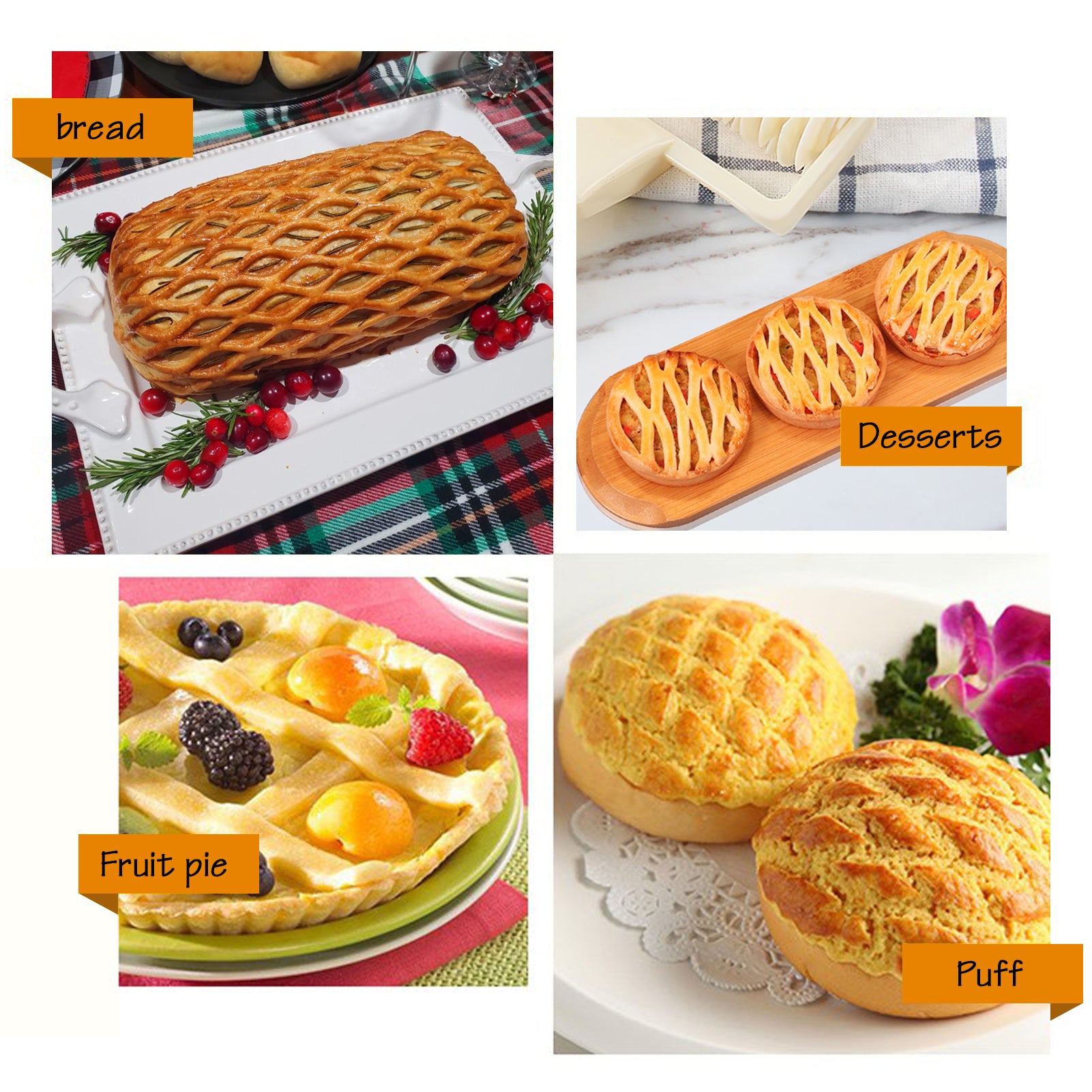Stainless Steel Lattice Dough Cutter with Wood Handle, Pie & Pizza Pastry Roller maker, Bread Biscuit Maker