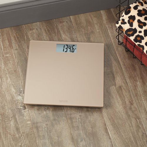 Taylor Digital Scale for Body Weight, 400 LB Capacity, Durable Glass Platform 11.8 x 11.8 Inches, Easy Read 3.2 x 1.5 In Display, Offering Daily Use in Homes for Enhance Performance, Champagne