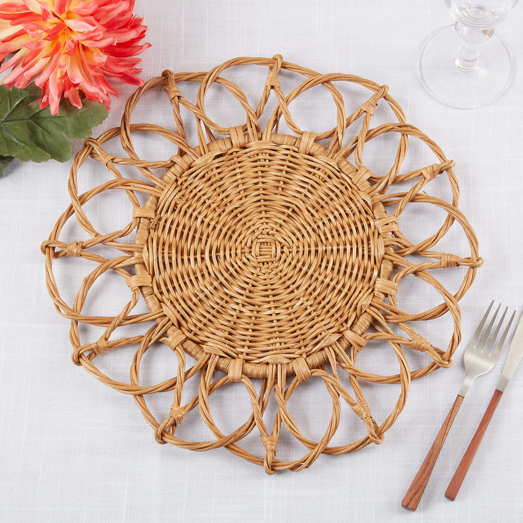 SARO LIFESTYLE Twisted Rattan Placemat (Set of 4), 15", Caramel