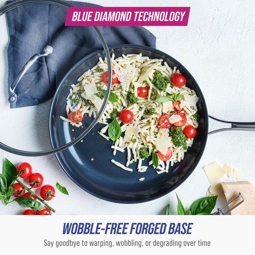 Blue Diamond Cookware Hard Anodized Ceramic Nonstick, 11" Frying Pan Skillet with Lid, PFAS-Free, Dishwasher Safe, Oven Safe, Grey