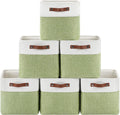 Patvingot Foldable Fabric Storage Cubes - Sturdy 11x11 Inch Organizer Bins with Leather Handles | White/Green 6-Pack