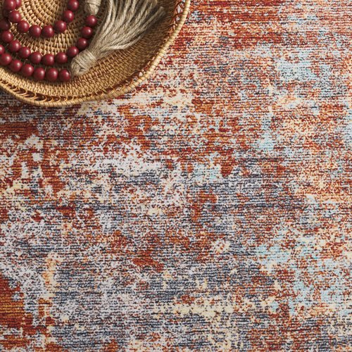 SAFAVIEH Washable Rug Tacoma Collection - 5' x 8', Red & Aqua, Slip Resistant & Easy to Clean, Ideal for Living Room, Bedroom, Home Office, Dining Space (TAC943P)