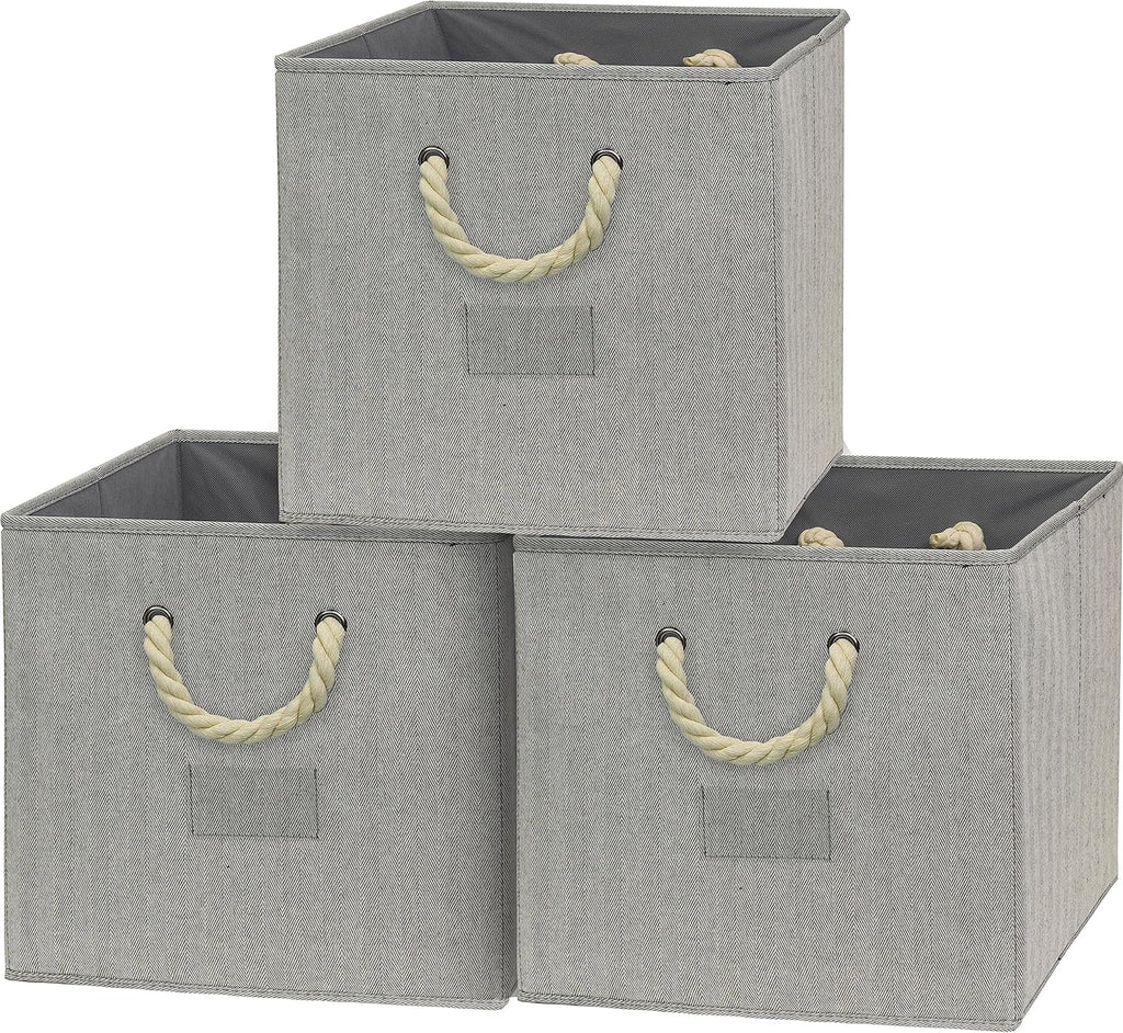 Simple Houseware 13-Inch Cube Storage Bins - Stylish Gray Bins with Braided Handles | 3 Pack