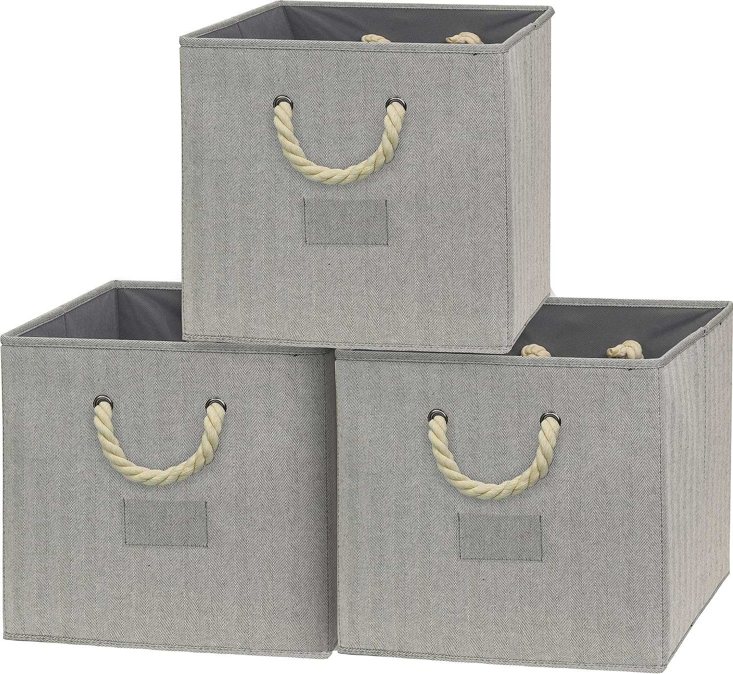 Simple Houseware 13-Inch Cube Storage Bins - Stylish Gray Bins with Braided Handles | 3 Pack