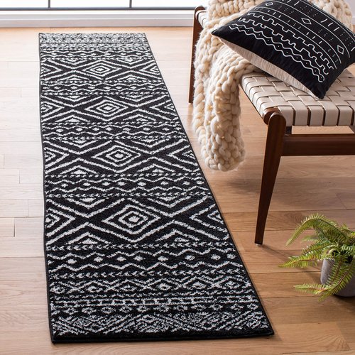 SAFAVIEH Tulum Collection Runner Rug - 2' x 13', Black & Ivory, Moroccan Boho Distressed Design, Non-Shedding & Easy to Clean, Ideal for Living Room, Hallway, Foyer, Bedroom (TUL267Z)