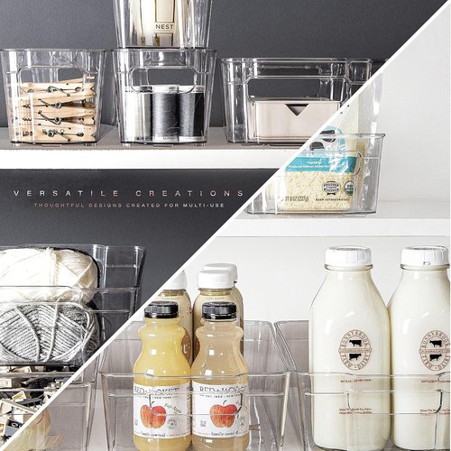 BINO Stackable Storage Bins - Large 2 Pack | Clear BPA-Free Organizing Containers with Built-In Handles