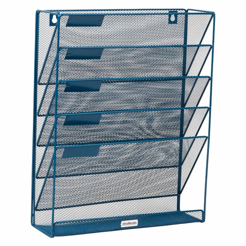 Mind Reader 5-Pocket Vertical File Storage, Desktop Organizer, Wall Mount, Office, Metal Mesh, Turquoise