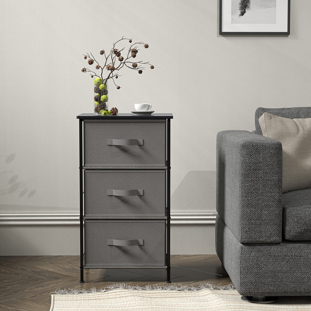 Simple Houseware 3 Drawer Nightstand Dresser with Wood Top, Dark Grey
