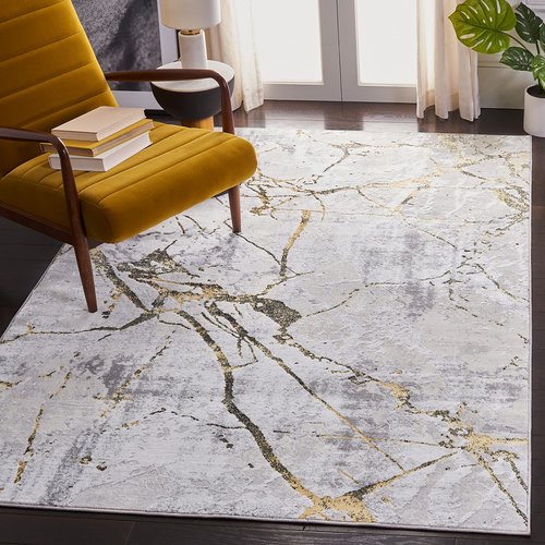 SAFAVIEH Amelia Collection Accent Rug - 3' x 5', Grey & Gold, Modern Abstract Design, Non-Shedding & Easy Care, Ideal for High Traffic Areas in Entryway, Living Room, Bedroom (ALA293G)