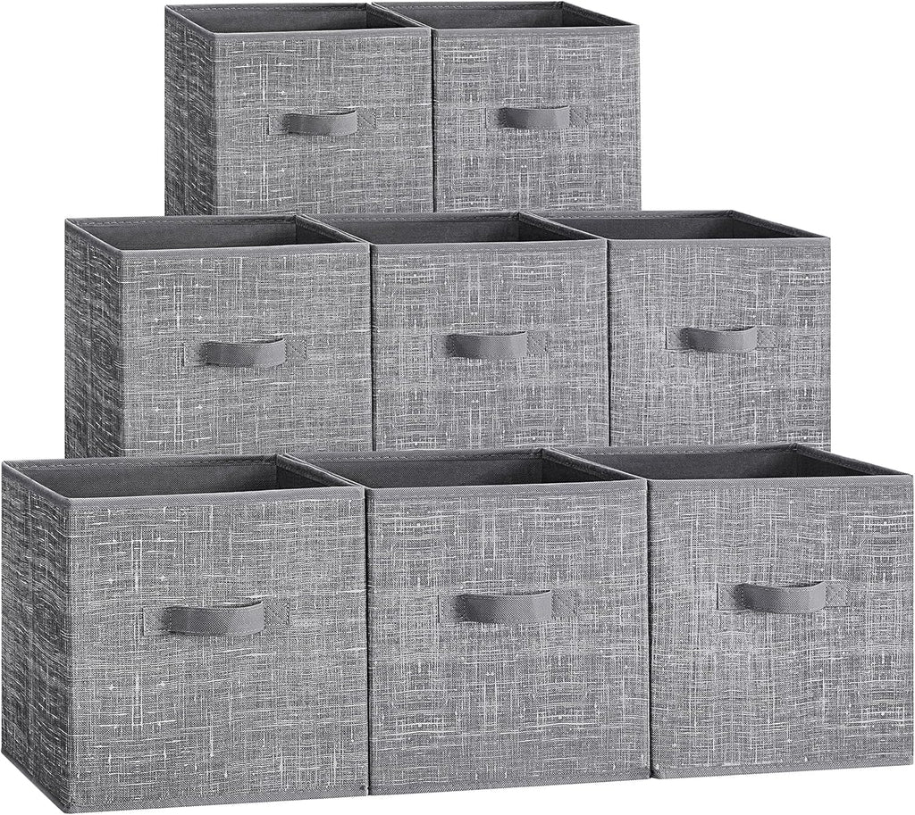 SONGMICS Storage Cubes - Foldable Non-Woven Fabric Bins with Double Handles - Set of 8, Cattail Gray, 10.2 x 10.2 x 11 Inches
