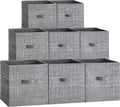 SONGMICS Storage Cubes - Foldable Non-Woven Fabric Bins with Double Handles - Set of 8, Cattail Gray, 10.2 x 10.2 x 11 Inches