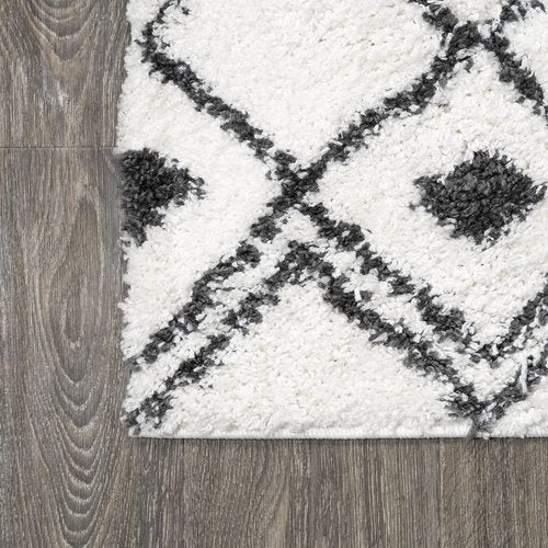 JONATHAN Y Caimari Moroccan Diamond Shag White/Gray Indoor Area Rug, 3x5, Bohemian, Contemporary, Easy-Cleaning for Living Room, Bedroom, Kitchen, Pet Friendly, Non-Shedding (MOH412A-3)