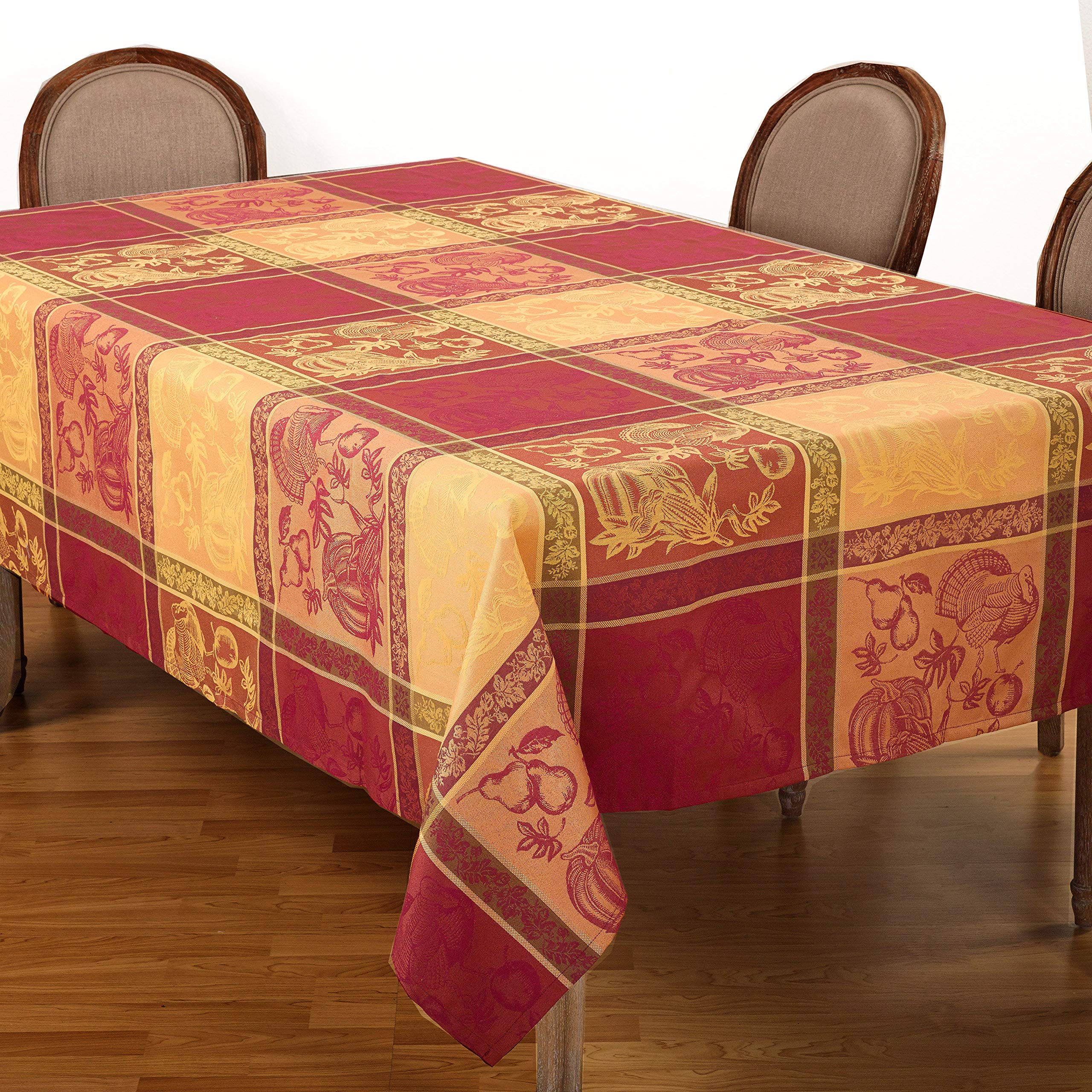 Occasion Gallery Orange Fall Colors Thanksgiving Holiday Jacquard Design Dinner Tablecloth, 72" x 144" Rectangular