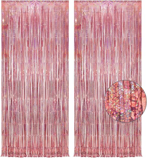 GREATRIL Rose Gold Tinsel Party Backdrop - Foil Fringe Curtain for Birthday Decorations | 1m x 2.5m, Set of 2