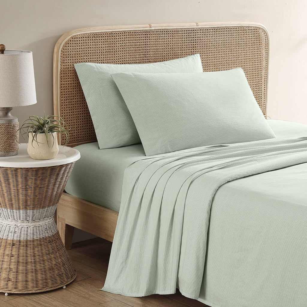 Tommy Bahama - King Sheets, Washed Percale Cotton Bedding Set, Soft & Breathable Bedroom Decor with Deep Pockets (Island Cays Stripe Green, King)