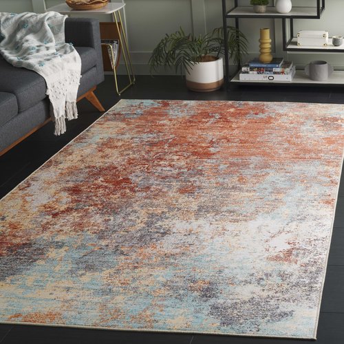 SAFAVIEH Washable Rug Tacoma Collection - 5' x 8', Red & Aqua, Slip Resistant & Easy to Clean, Ideal for Living Room, Bedroom, Home Office, Dining Space (TAC943P)