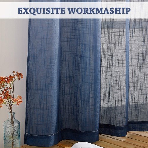 NICETOWN Linen Sheer Ombre Curtains for Living Room Bedroom, Grommet Gradient Semi Sheer Vertical Window Treatments Privacy with Light for Children Room, Navy Blue, W50 x L84, Set of 2