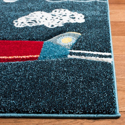 SAFAVIEH Carousel Kids Collection Area Rug - 4' Square, Navy & Ivory, Non-Shedding & Easy Care, Ideal for High Traffic Areas for Boys & Girls in Playroom, Nursery, Bedroom (CRK167N)