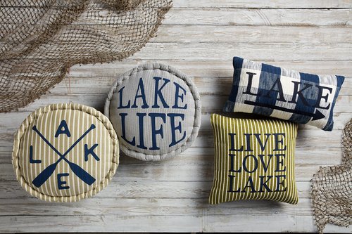 Mud Pie Lake Jute Backing Pillow, Blue